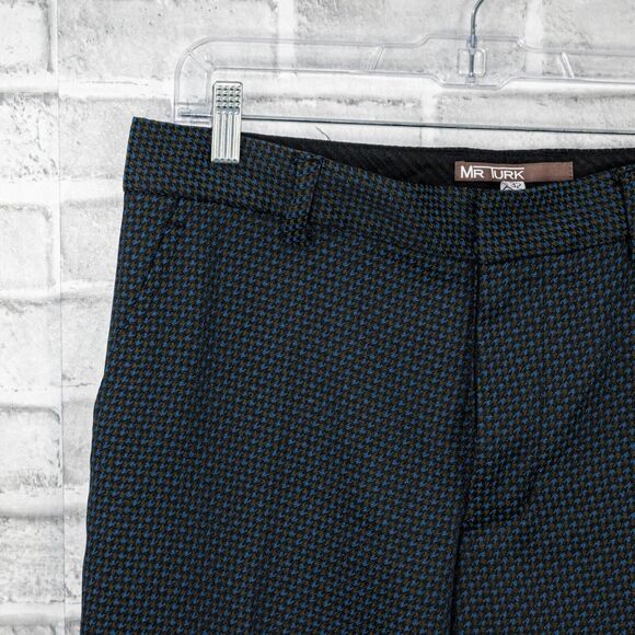 MR TURK Men's Blue Houndstooth Trouser Dress Pants flat front Size 32 - Picture 6 of 10